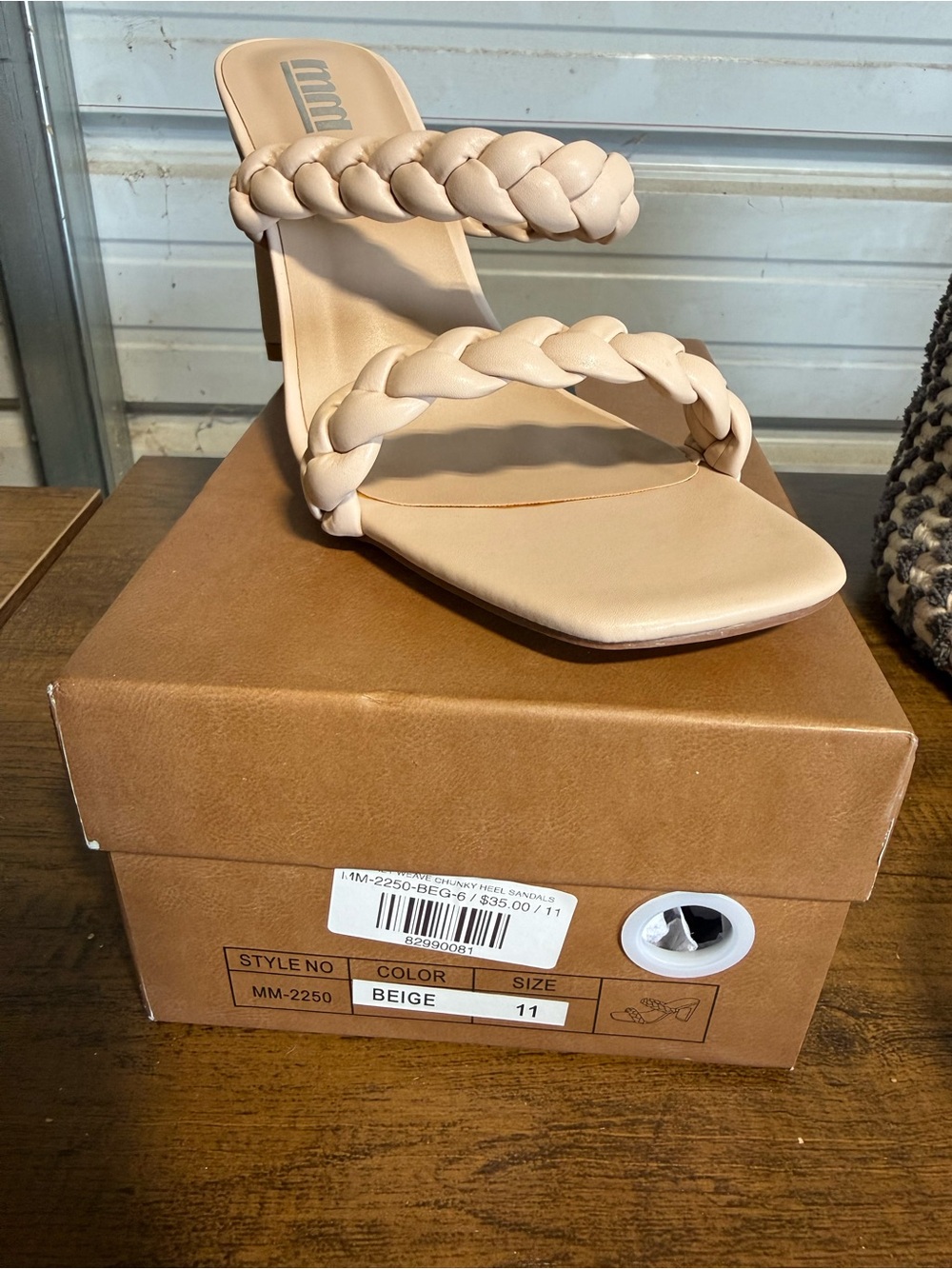 Braided Double-Strap Beige Heeled Sandal - Women